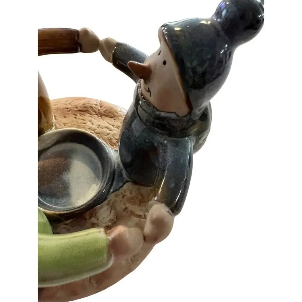 New Potters Garden Tea Light Candle Holder Circle of Snowmen Holiday Decor